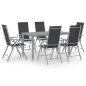 vidaXL Set de comedor para jardín 7 piezas aluminio plata y negro vidaXL Set de comedor para jardín 7 piezas aluminio plata y negro