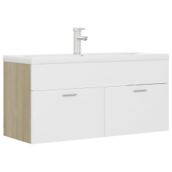 vidaXL Mueble con lavabo aglomerado blanco y roble Sonoma