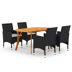 vidaXL Juego de comedor para jardín de 5 piezas negro