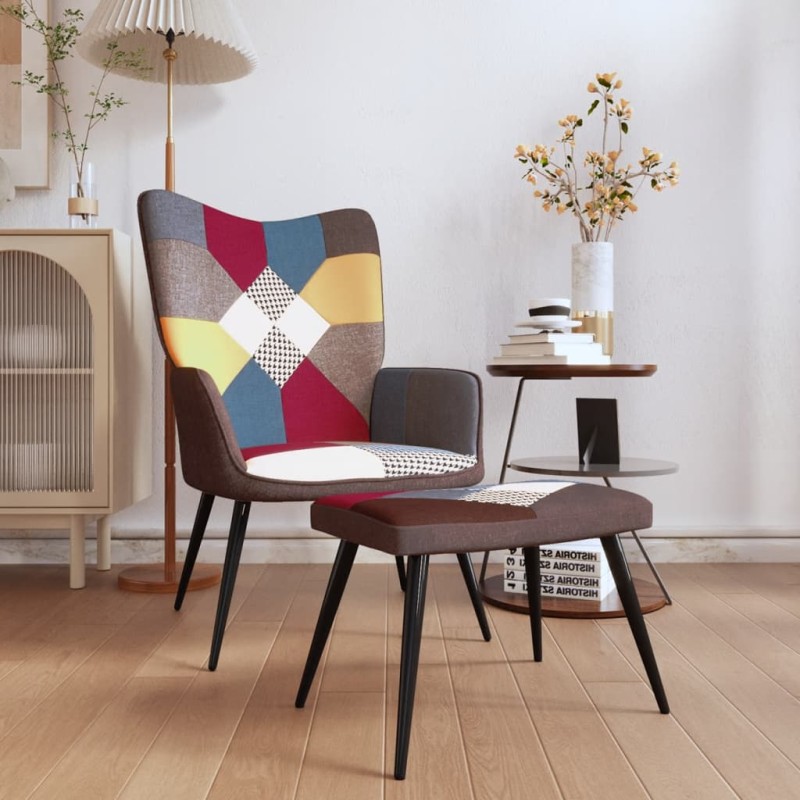 vidaXL Silla de relajación con reposapiés tela patchwork vidaXL Silla de relajación con reposapiés tela patchwork