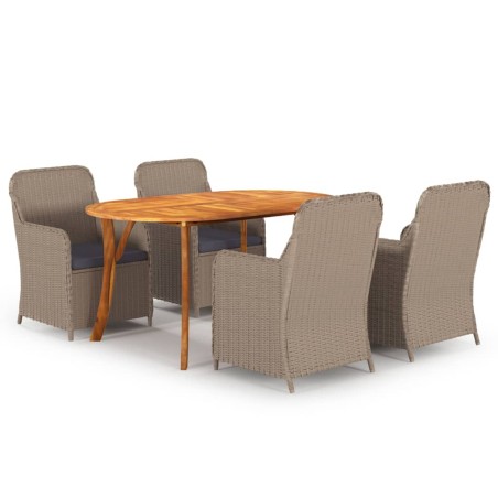vidaXL Juego de comedor para jardín 5 piezas marrón