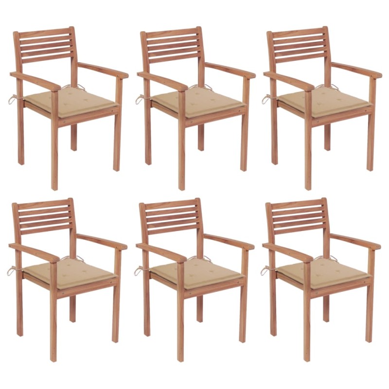 vidaXL Sillas apilables de jardín 6 uds madera de teca con cojines vidaXL Sillas apilables de jardín 6 uds madera de teca con cojines
