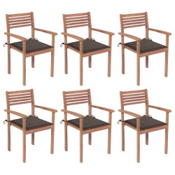 vidaXL Sillas apilables de jardín 6 uds madera de teca con cojines
