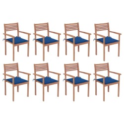 vidaXL Sillas apilables de jardín 8 uds madera de teca con cojines