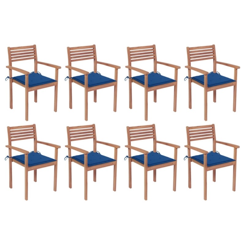 vidaXL Sillas apilables de jardín 8 uds madera de teca con cojines vidaXL Sillas apilables de jardín 8 uds madera de teca con cojines