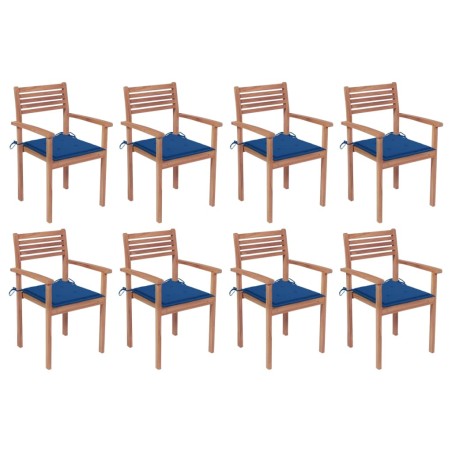 vidaXL Sillas apilables de jardín 8 uds madera de teca con cojines