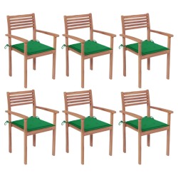 vidaXL Sillas apilables de jardín 6 uds madera de teca con cojines