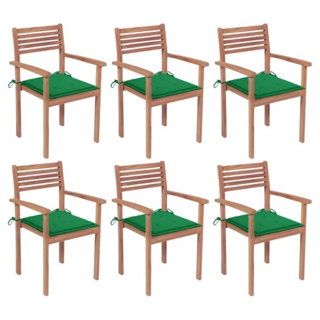 vidaXL Sillas apilables de jardín 6 uds madera de teca con cojines