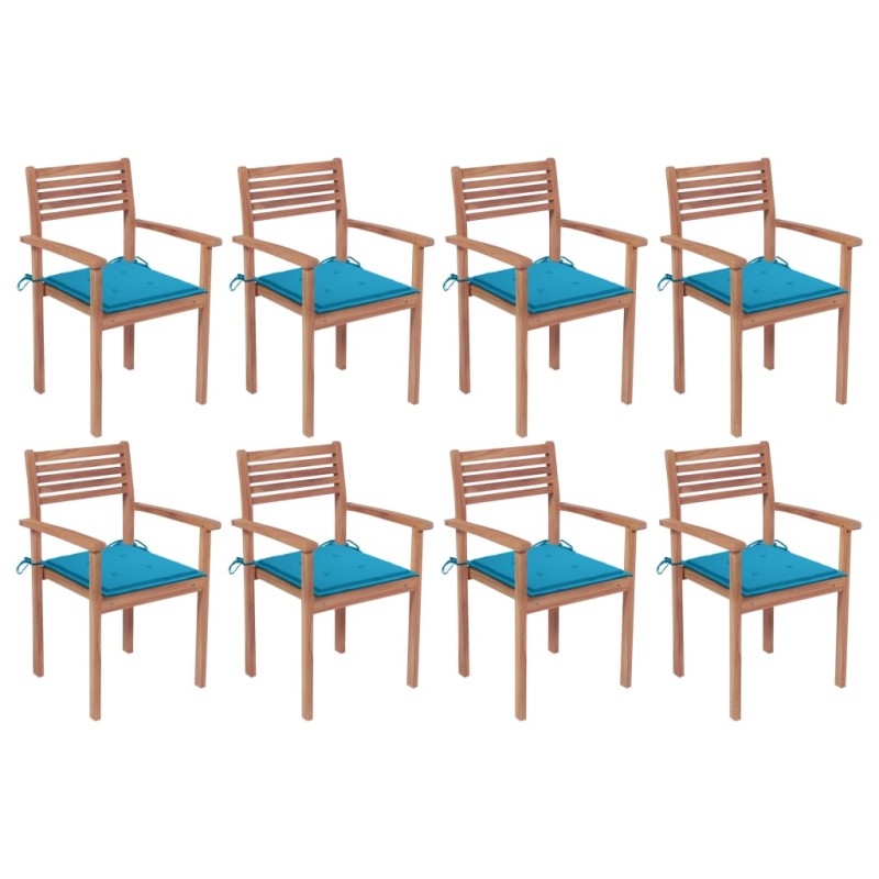 vidaXL Sillas apilables de jardín 8 uds madera de teca con cojines vidaXL Sillas apilables de jardín 8 uds madera de teca con cojines