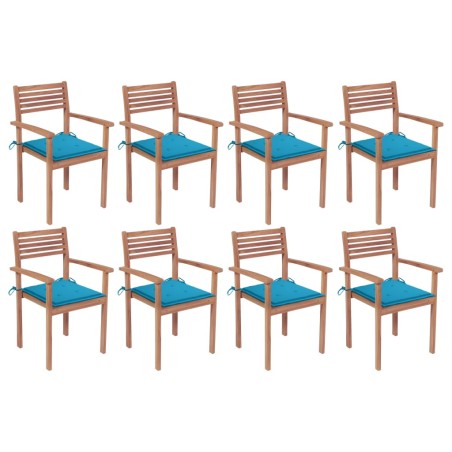 vidaXL Sillas apilables de jardín 8 uds madera de teca con cojines