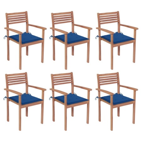 vidaXL Sillas apilables de jardín 6 uds madera de teca con cojines