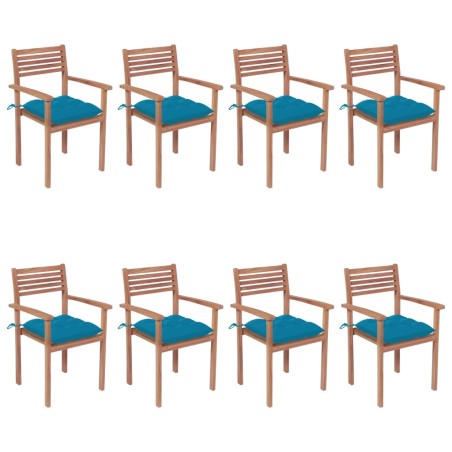 vidaXL Sillas apilables de jardín 8 uds madera de teca con cojines
