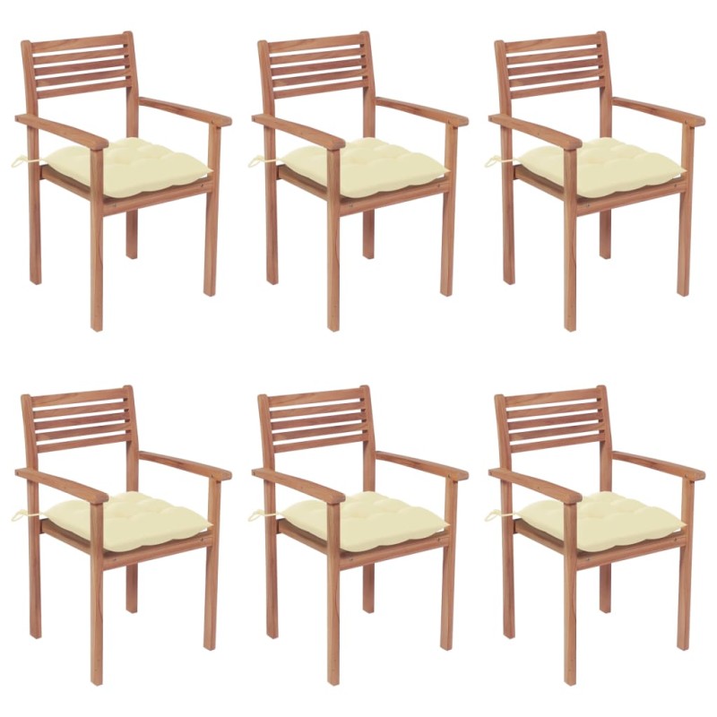 vidaXL Sillas apilables de jardín 6 uds madera de teca con cojines vidaXL Sillas apilables de jardín 6 uds madera de teca con cojines