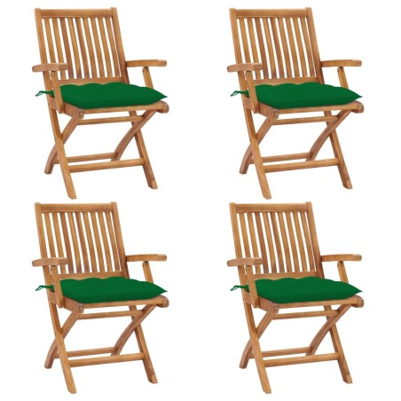 vidaXL Sillas de jardín plegables 4 uds madera maciza teca con cojines