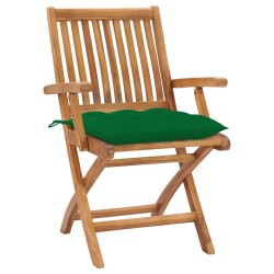 vidaXL Sillas de jardín plegables 4 uds madera maciza teca con cojines