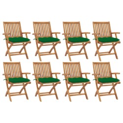 vidaXL Sillas de jardín plegables 8 uds madera maciza teca con cojines