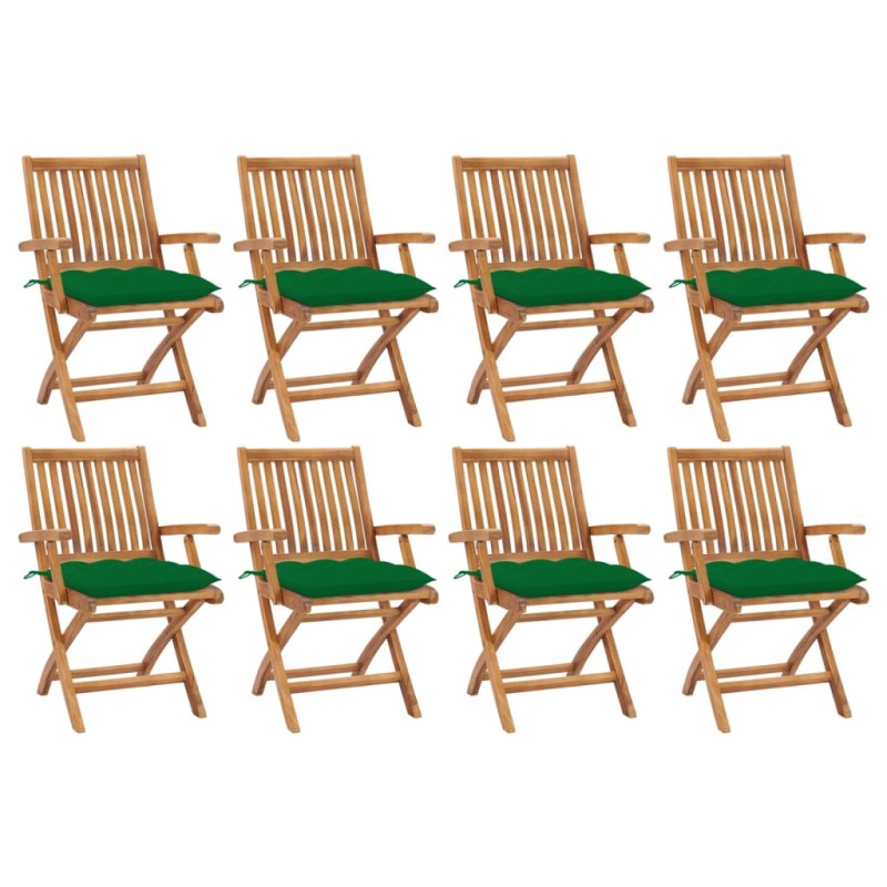 vidaXL Sillas de jardín plegables 8 uds madera maciza teca con cojines vidaXL Sillas de jardín plegables 8 uds madera maciza teca con cojines