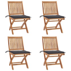 vidaXL Sillas de jardín plegables y cojines 4 udes madera maciza teca