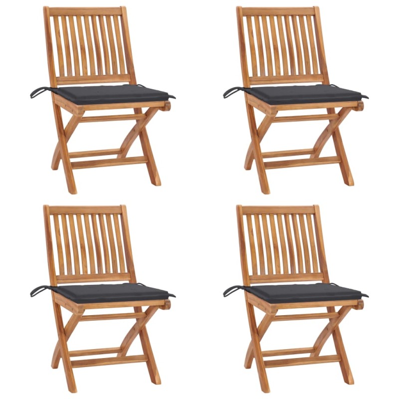vidaXL Sillas de jardín plegables y cojines 4 udes madera maciza teca vidaXL Sillas de jardín plegables y cojines 4 udes madera maciza teca