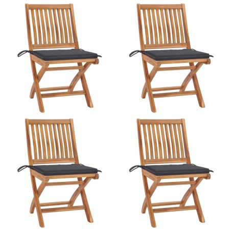 vidaXL Sillas de jardín plegables y cojines 4 udes madera maciza teca