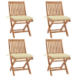 vidaXL Sillas de jardín plegables 4 uds madera maciza teca con cojines