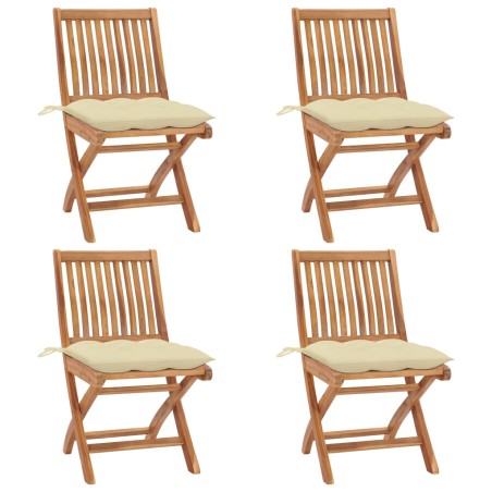 vidaXL Sillas de jardín plegables 4 uds madera maciza teca con cojines