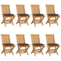 vidaXL Sillas de jardín 8 uds madera de teca con cojines gris taupe