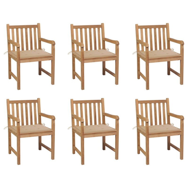 vidaXL Sillas de jardín 6 uds madera maciza de teca cojines beige vidaXL Sillas de jardín 6 uds madera maciza de teca cojines beige