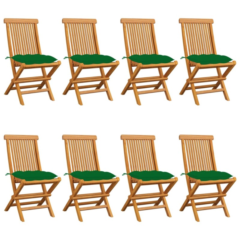 vidaXL Sillas de jardín 8 uds madera maciza de teca con cojines verdes vidaXL Sillas de jardín 8 uds madera maciza de teca con cojines verdes