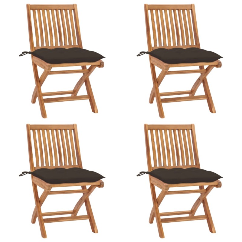 vidaXL Sillas de jardín plegables 4 uds madera maciza teca con cojines vidaXL Sillas de jardín plegables 4 uds madera maciza teca con cojines