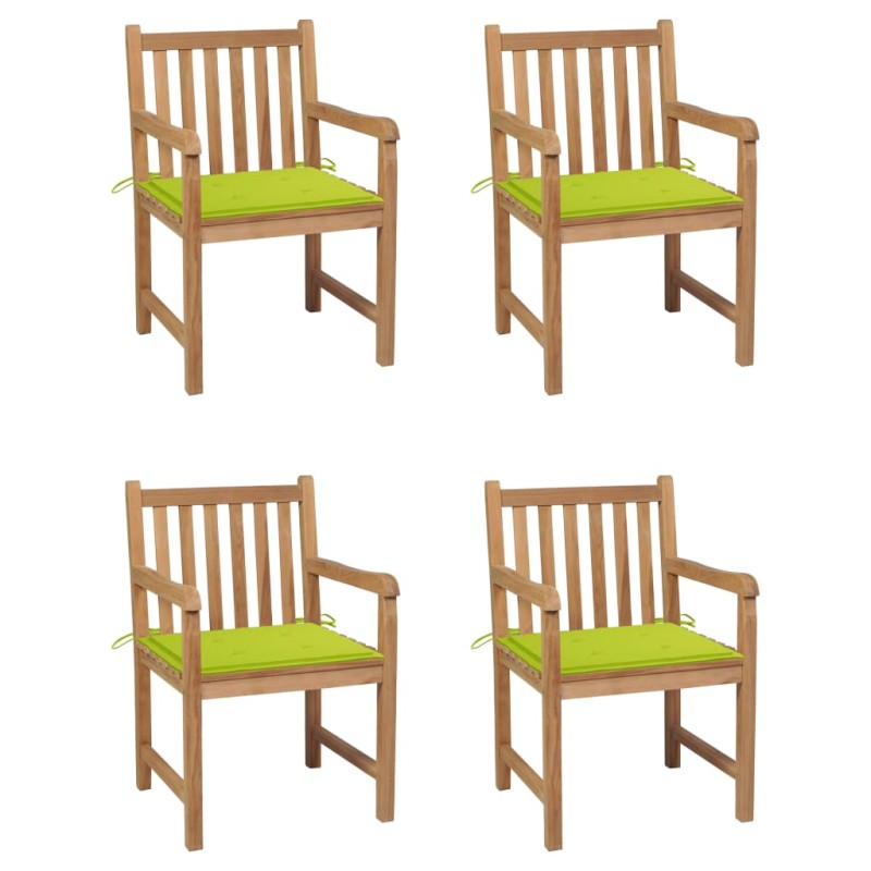 vidaXL Sillas de jardín 4 uds madera de teca y cojines verde brillante vidaXL Sillas de jardín 4 uds madera de teca y cojines verde brillante