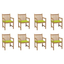 vidaXL Sillas de jardín 8 uds madera maciza teca cojines verde brillo