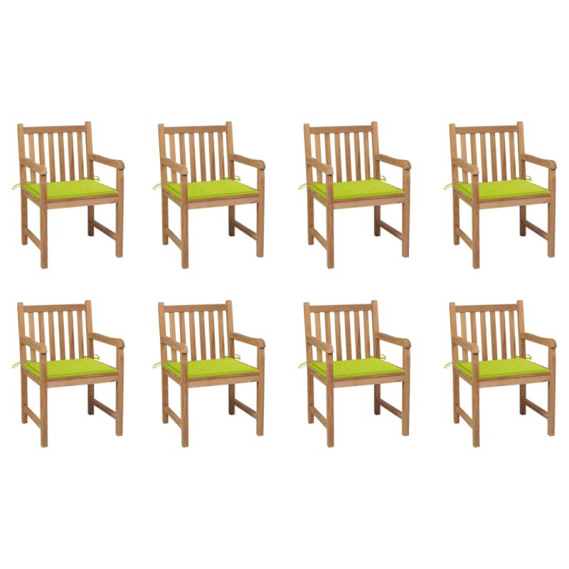 vidaXL Sillas de jardín 8 uds madera maciza teca cojines verde brillo vidaXL Sillas de jardín 8 uds madera maciza teca cojines verde brillo