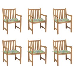vidaXL Sillas de jardín 6 uds madera de teca cojines estampado hojas