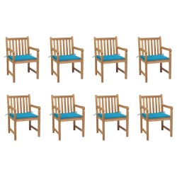 vidaXL Sillas de jardín 8 uds madera maciza de teca cojines azul