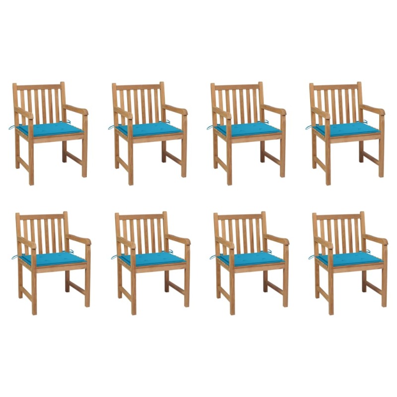 vidaXL Sillas de jardín 8 uds madera maciza de teca cojines azul vidaXL Sillas de jardín 8 uds madera maciza de teca cojines azul