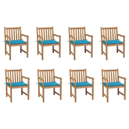 vidaXL Sillas de jardín 8 uds madera maciza de teca cojines azul