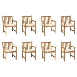 vidaXL Sillas de jardín 8 uds madera maciza de teca cojines crema