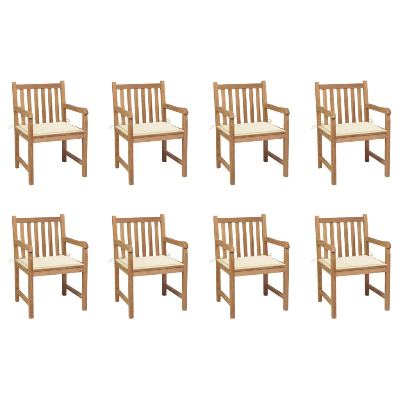 vidaXL Sillas de jardín 8 uds madera maciza de teca cojines crema vidaXL Sillas de jardín 8 uds madera maciza de teca cojines crema