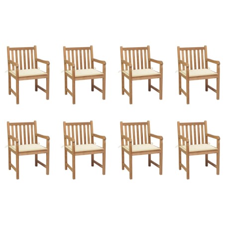 vidaXL Sillas de jardín 8 uds madera maciza de teca cojines crema