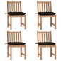 vidaXL Sillas de jardín 4 unidades madera maciza de teca con cojines vidaXL Sillas de jardín 4 unidades madera maciza de teca con cojines