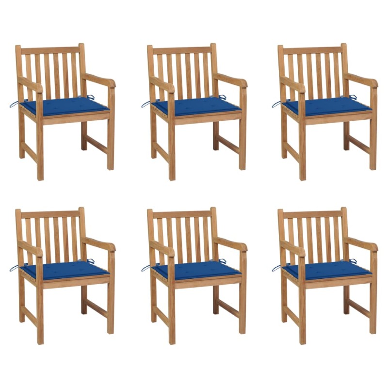 vidaXL Sillas de jardín 6 uds madera maciza de teca cojines azul royal vidaXL Sillas de jardín 6 uds madera maciza de teca cojines azul royal