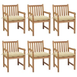vidaXL Sillas de jardín 6 uds madera maciza teca cojines crema blanca