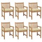 vidaXL Sillas de jardín 6 uds madera maciza teca cojines crema blanca vidaXL Sillas de jardín 6 uds madera maciza teca cojines crema blanca