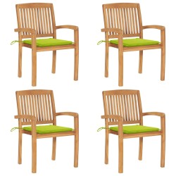 vidaXL Sillas de jardín apilables 4 uds madera de teca con cojines
