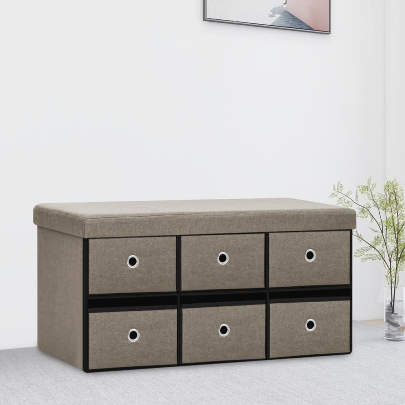 vidaXL Banco de almacenaje plegable lino sintético taupé 76x38x38 cm vidaXL Banco de almacenaje plegable lino sintético taupé 76x38x38 cm