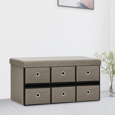 vidaXL Banco de almacenaje plegable lino sintético taupé 76x38x38 cm