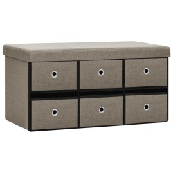 vidaXL Banco de almacenaje plegable lino sintético taupé 76x38x38 cm
