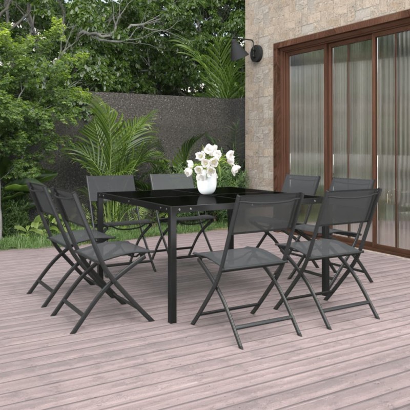 vidaXL Juego de comedor de jardín 9 piezas acero vidaXL Juego de comedor de jardín 9 piezas acero