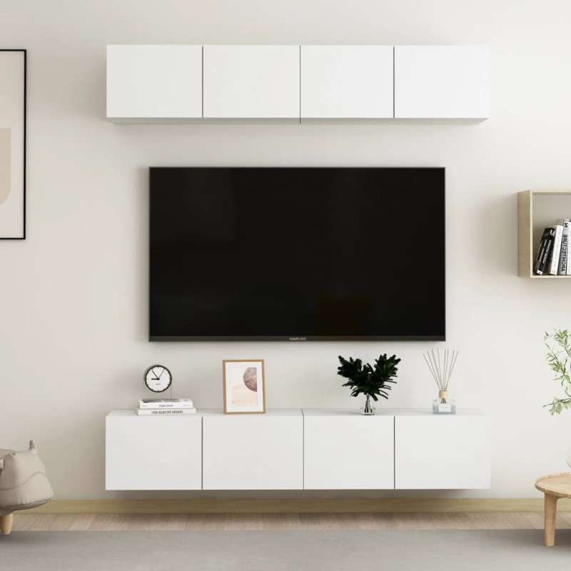 vidaXL Muebles para TV 4 uds madera contrachapada blanco 80x30x30 cm